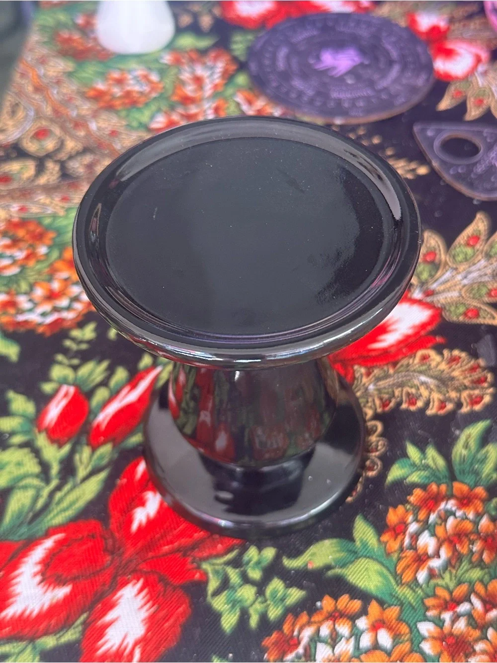 Black Ceramic Pillar Candle Holder | Gothic Altar Décor